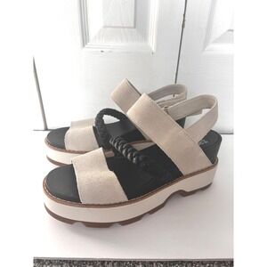 Sorel Women's Sandals Beige Suede Leather Braided Platform‎ Wedge Shoes